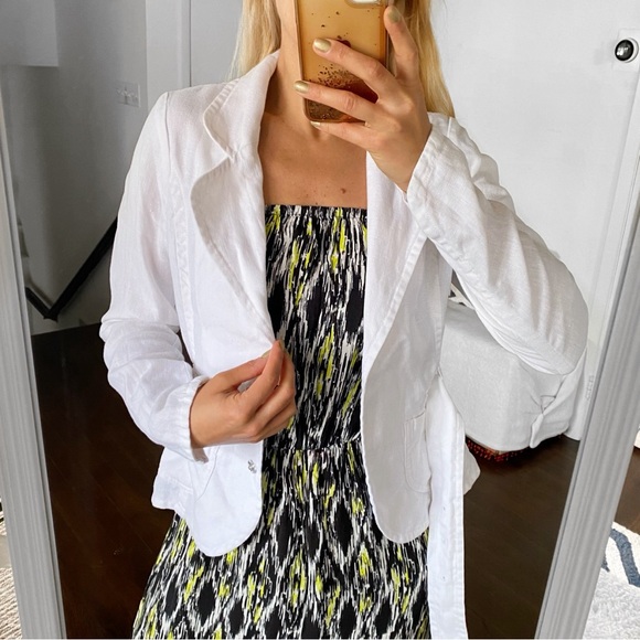 🐚 H&M WHITE LINEN BELTED BLAZER JACKET! - Picture 6 of 14